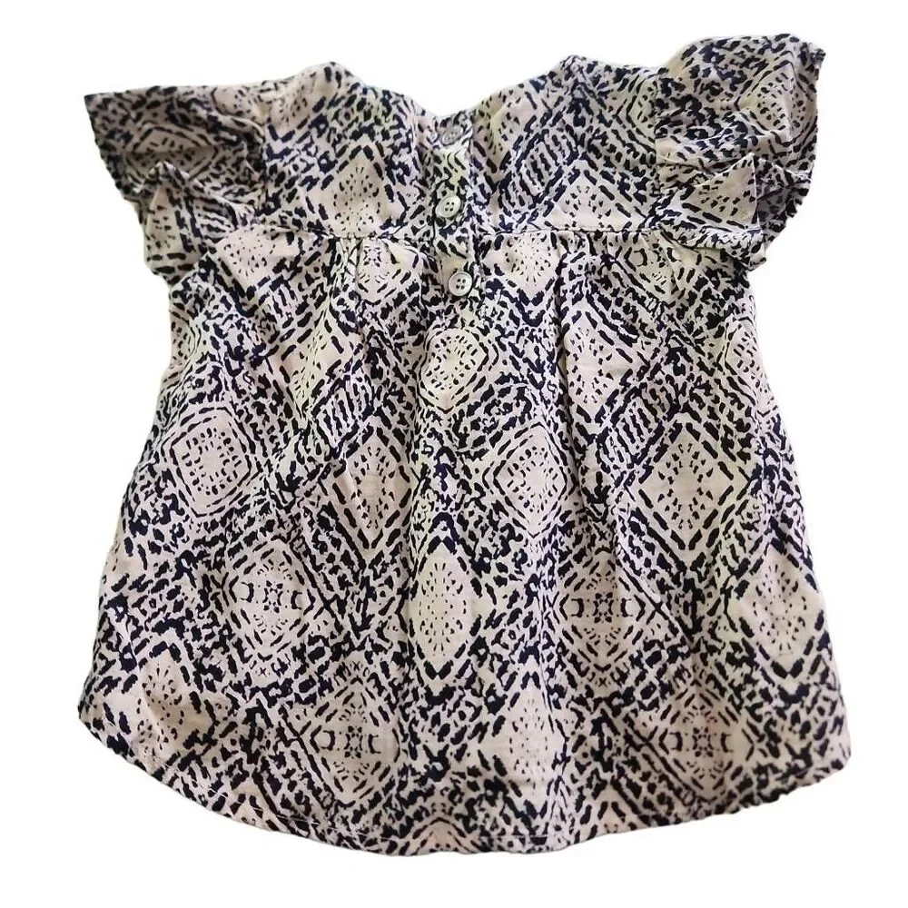 Jessica Simpson Girls Size 6/9 Months Tan Print Top/Dress with Pink Embroidery